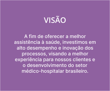 A fim de oferecer a melhor assistência à saúde, investimos em alto desempenho e inovação dos precossos, visando a melhor experiência para nossos clientes e o desenvolvimento do setor médico-hospitalar brasileiro. A fim de oferecer a melhor assistência à saúde, investimos em alto desempenho e inovação dos precossos, visando a melhor experiência para nossos clientes e o desenvolvimento do setor médico-hospitalar brasileiro.